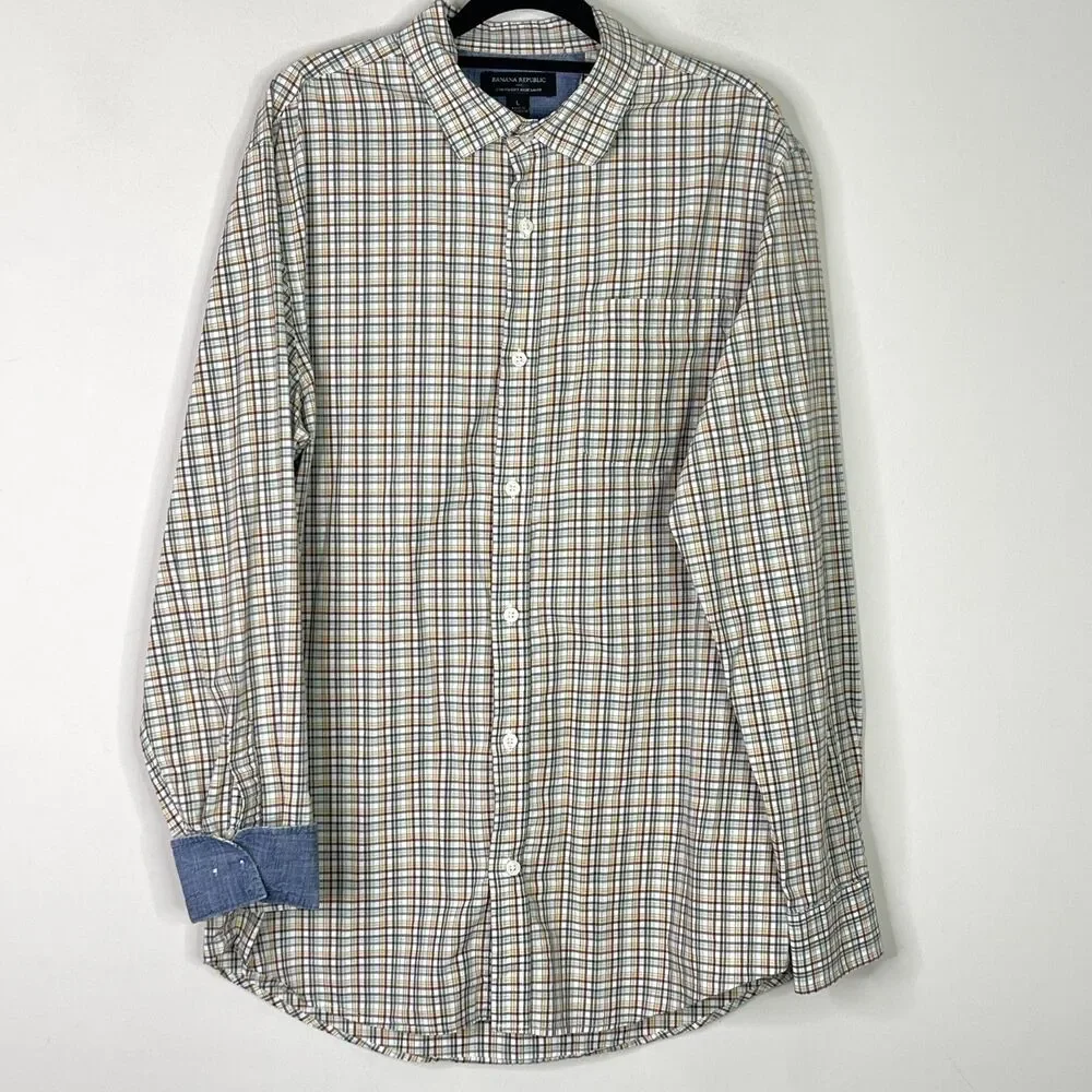 Banana Republic Stretch Slim Fit Soft Wash Plaid Shirt Men's Size Large